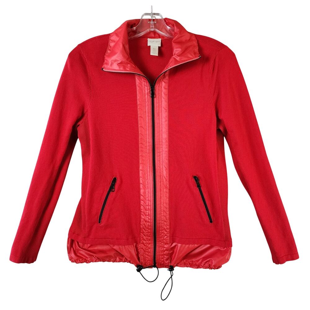 Zenergy Chicos Zip Front Jacket Women US 4/Chicos Sz 1 Red Drawstring Hem